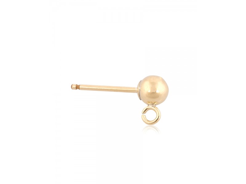 9K Yellow Gold Ball Post with ring, 3 mm