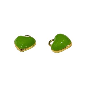 Green Enamel & Gold colour Puffy Heart Charm Pendant Small 10mm