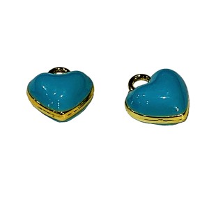 Light Blue Enamel & Gold colour Puffy Heart Charm Pendant Small 10mm