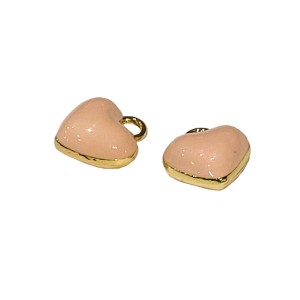 Light Pink Enamel & Gold colour Puffy Heart Charm Pendant Small 10mm