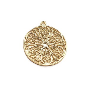 Gold Plated Circular Filigree Flower Charm (with ring)