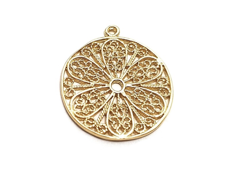 Gold Plated Circular Filigree Flower Charm (with ring)