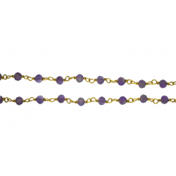 Sterling Silver 925 Gold Plated Wire Wrapped Chain with Amethyst Faceted Beads