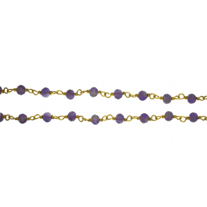 Sterling Silver 925 Gold Plated Wire Wrapped Chain with Amethyst Faceted Beads