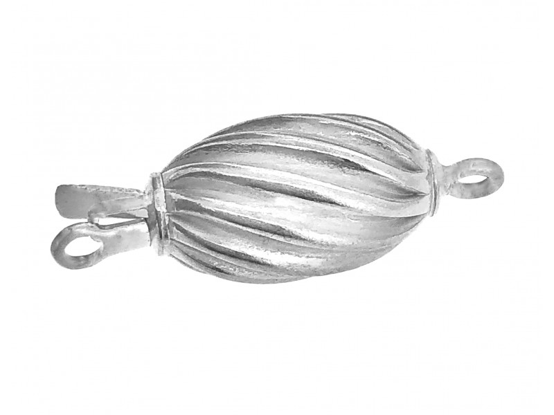 Sterling Silver 925 Twisted Corrugated Olive Pearl Clasp,10 x 18 mm 