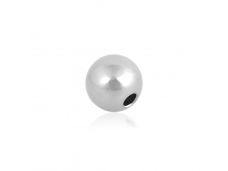 9K White Gold Round Bead 2 hole Bead, 3mm, Rhodium Plated