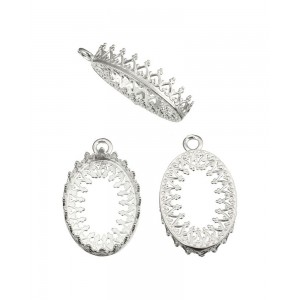 Sterling Silver 925 Oval Bezel Cup with Decorative Bezel Wire - 14mm x 20mm