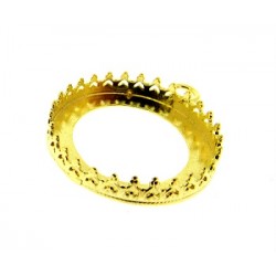 Flash Gold Plated Brass Round Bezel Cup - 20mm with Ring and Decorative Bezel Wire