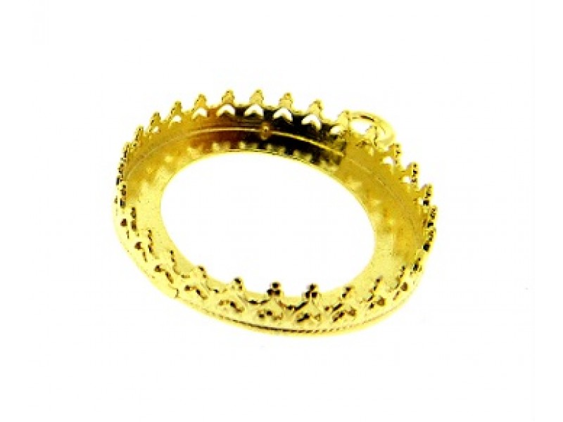 Flash Gold Plated Brass Round Bezel Cup - 20mm with Ring and Decorative Bezel Wire