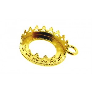 Flash Gold Plated Brass Round Bezel Cup - 12mm with Ring