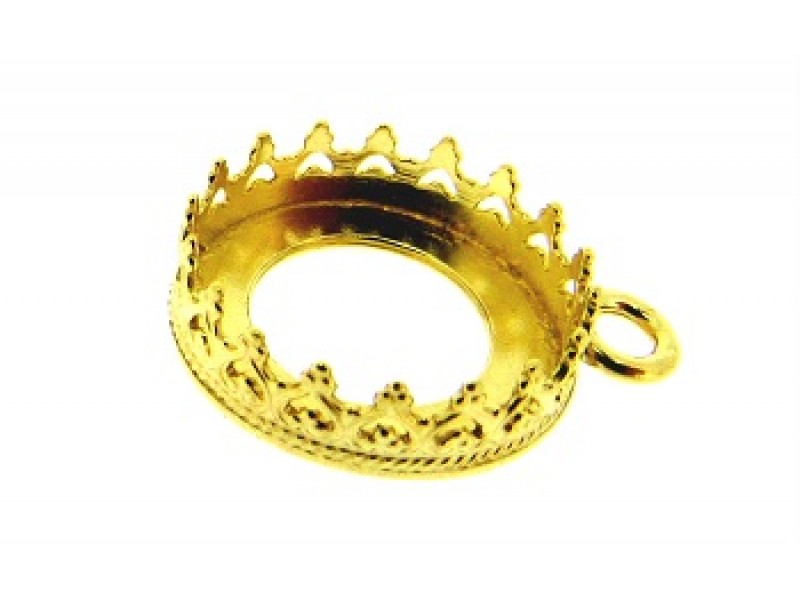 Flash Gold Plated Brass Round Bezel Cup - 12mm with Ring