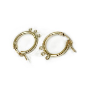 GOLD FILLED YELLOW CREOLE LEVER HOOP EARRING 18mm WITH 3 RINGS