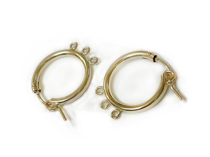 GOLD FILLED YELLOW CREOLE LEVER HOOP EARRING 18mm WITH 3 RINGS