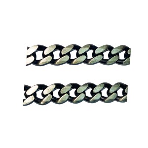 S925 DIAMOND CUT FLAT OXIDISED CURB CHAIN 7.3x3.1mm    