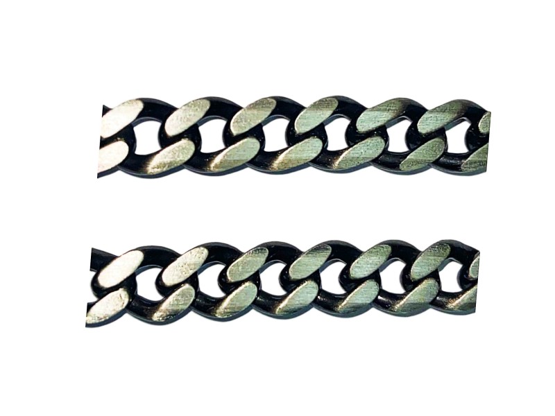 S925 DIAMOND CUT FLAT OXIDISED CURB CHAIN 7.3x3.1mm    