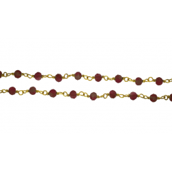 Sterling Silver 925 Gold Plated Wire Wrapped Chain with Garnet Faceted Beads