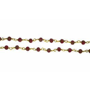 Sterling Silver 925 Gold Plated Wire Wrapped Chain with Garnet Faceted Beads