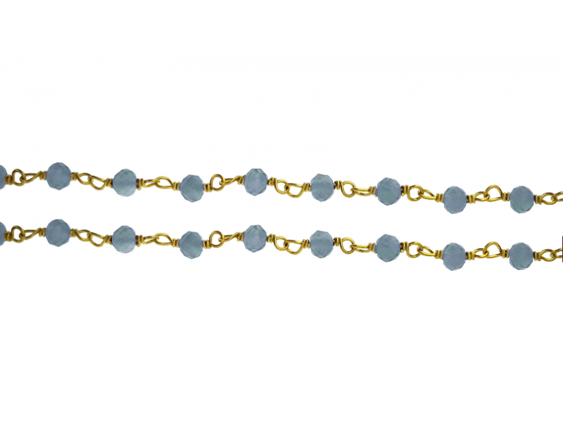 Sterling Silver 925 Gold Plated Wire Wrapped Chain with Labradorite Faceted Beads
