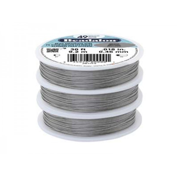 7 Strand Stainless Steel Bead Stringing Wire, .024 in (0.61 mm), Bright,  100 ft (31 m)