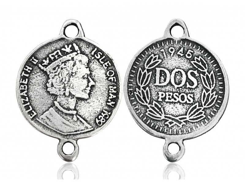 STERLING SILVER 925 MEXICAN PESOS COIN WITH DOUBLE RINGS
