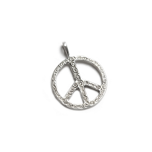 Sterling Silver 925 Patterned Peace Sign Pendant