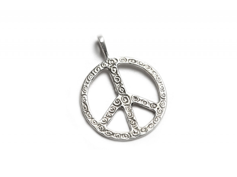 Sterling Silver 925 Patterned Peace Sign Pendant