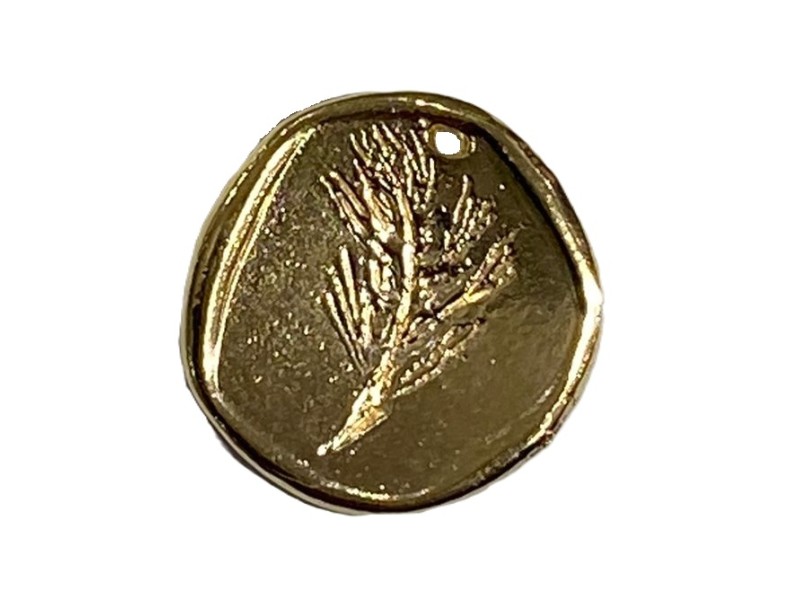 5% 14K DEEP GOLD PLATE ROUND  WAX SEAL W/TREE BRANCH  