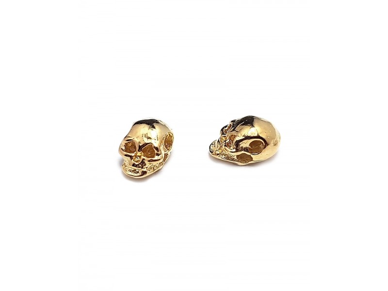 5% 14K GOLD PLATED SMALL SKULL BEAD W/HOLE 8 X 5 X 5MM