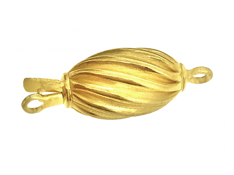 Sterling Silver 925 Yellow Gold Plated Twisted Corrugated Olive Pearl Clasp, 10 x 18 mm    