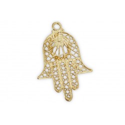 Gold Plated Large Decorated Brass Hamsa Pendant (with stone setting and ring)