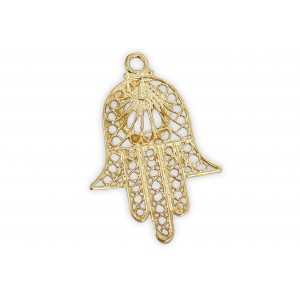 Gold Plated Large Decorated Brass Hamsa Pendant (with stone setting and ring)