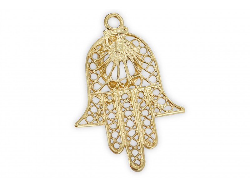 Gold Plated Large Decorated Brass Hamsa Pendant (with stone setting and ring)