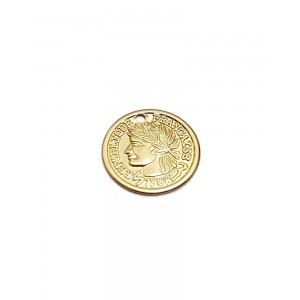 5% 14K Gold Plated Brass stamped mini 'Antique' Coin Charm 11.4mm