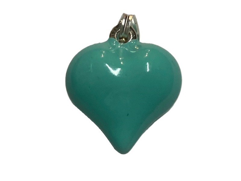TURQUOISE ENAMEL PUFFY HEART CHARM PENDANT(15.5X15mm) w/SS BAIL