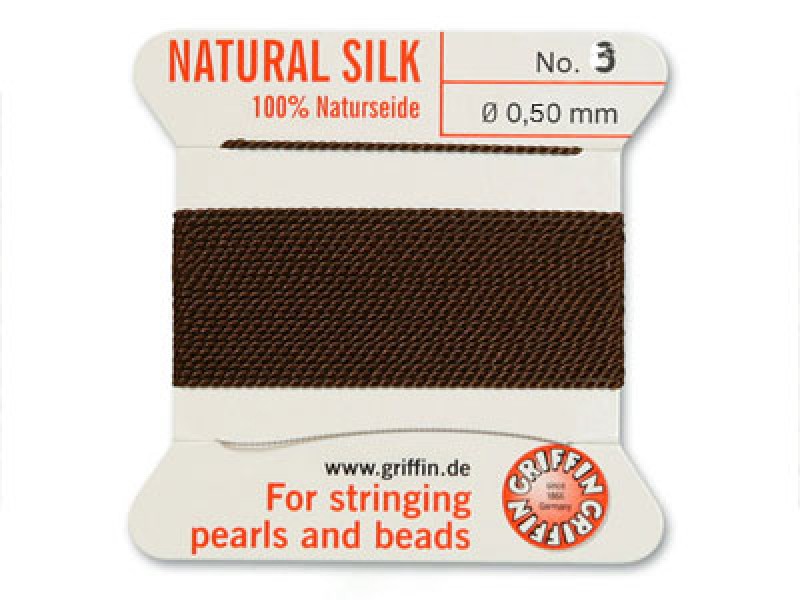 SILK BEAD CORD SIZE 03 (0.5MM) 2 MTRS BROWN