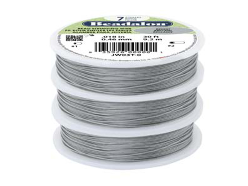 7 Strand Stainless Steel Bead Stringing Wire, .012 in (0.30 mm), Bright, 30 ft (9.2 m)