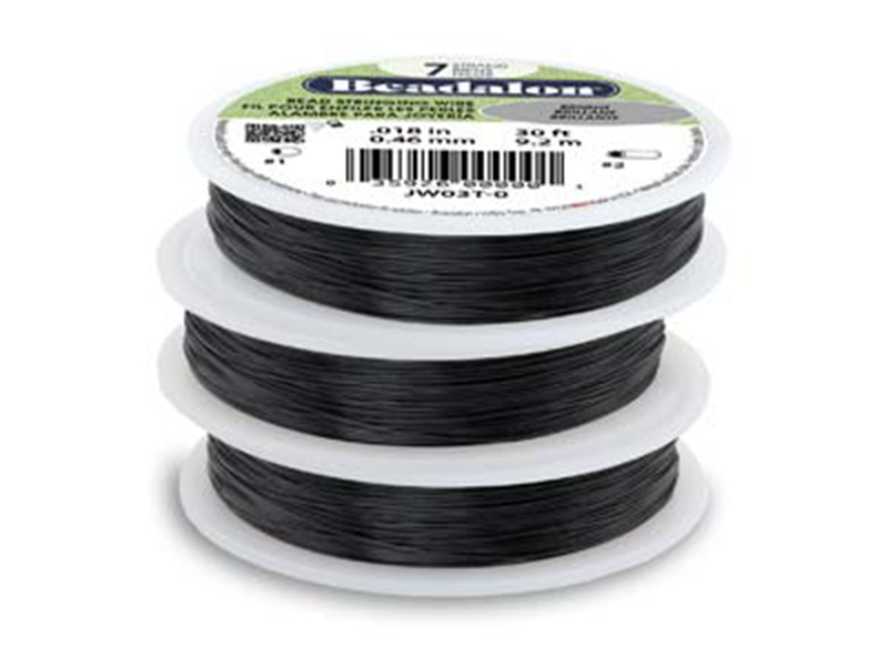 7 Strand Stainless Steel Bead Stringing Wire, .012 in (0.30 mm), Black, 30 ft (9.2 m)