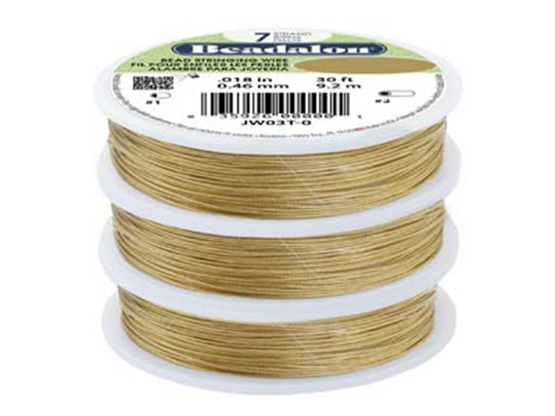 7 Strand Bead Stringing Wire, .015 in (0.38 mm), Gold Color, 30 ft (9.2 m)