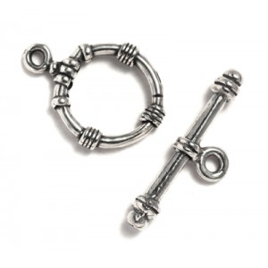 Sterling Silver 925 Curtain Rail Motif Toggle Clasp Set - Ring, 27mm x 2.2mm