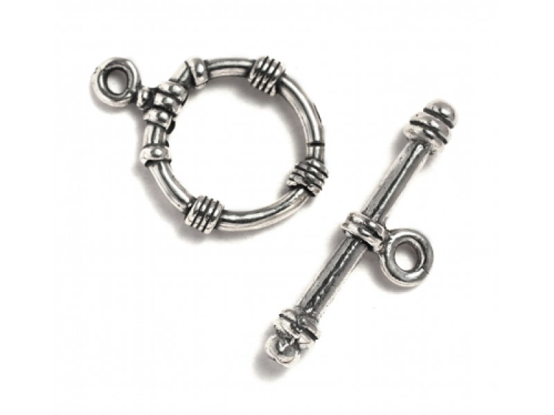 Sterling Silver 925 Curtain Rail Motif Toggle Clasp Set - Ring, 27mm x 2.2mm