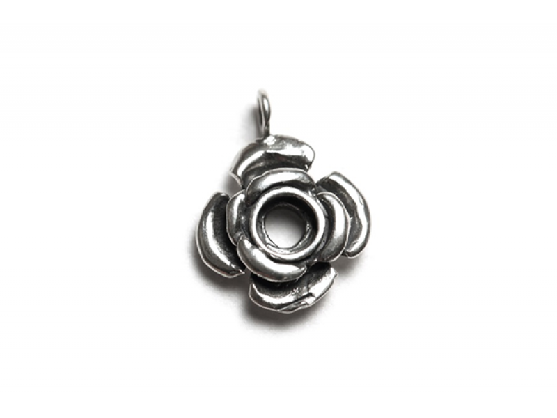 Sterling Silver 925 Rose Charm with Hole In Middle