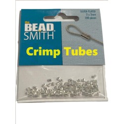 SILVER COLOUR 2MM TUBE CRIMPS BAG OF 100 PIECES 