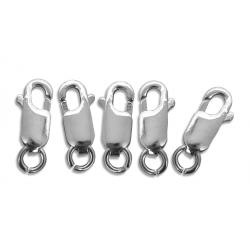 Sterling Silver 925 LOBSTER CLASP 13.6mm  (w/ open jump ring) , PACK OF 5