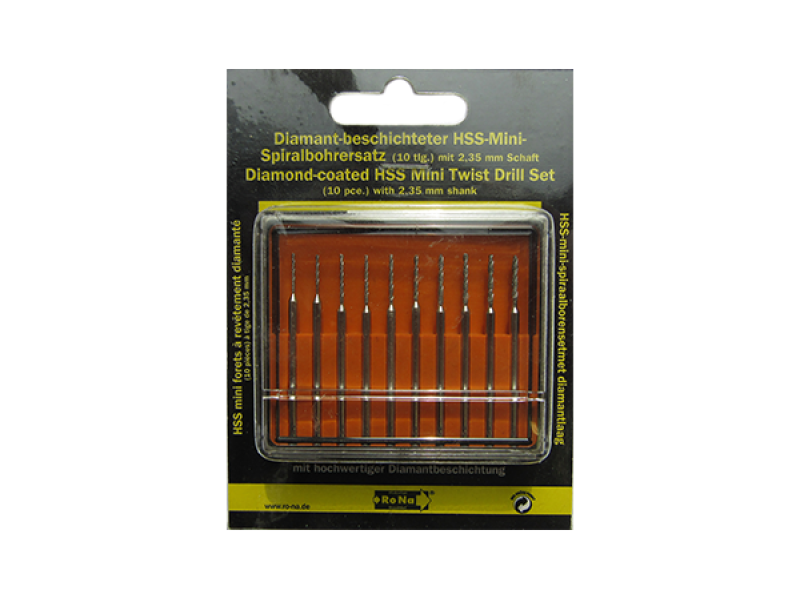 Diamond coated HSS Mini Twist Drill Set, 10pcs