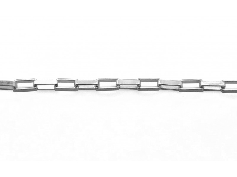 Sterling Silver 925 Rectangular Open Link Flat Wire Fancy Chain, 3.2 x 0.9 mm (44)