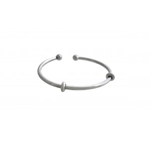 Sterling Silver 925 Flexible, Hollow, Oval Torque Bangle w/ 2 stoppers and screw ball ends