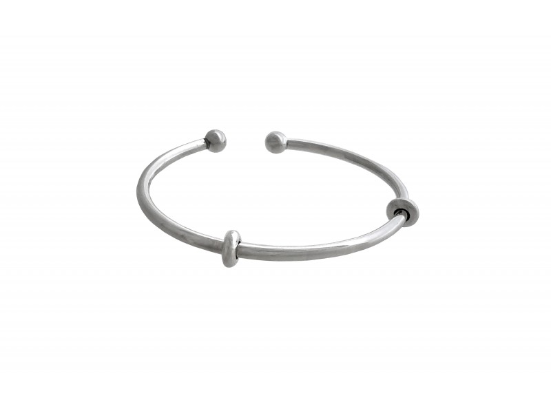 Sterling Silver 925 Flexible, Hollow, Oval Torque Bangle w/ 2 stoppers and screw ball ends