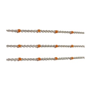S925 SILVER FLAT OVAL TRACE & ORANGE  ENAMEL 1.6MM X 2MM 
