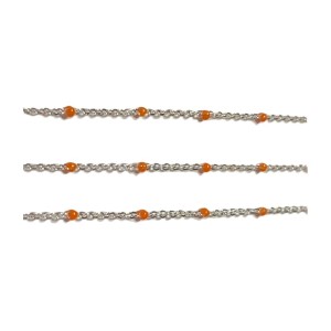 S925 SILVER FLAT OVAL TRACE & ORANGE  ENAMEL 1.6MM X 2MM 