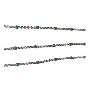 S925 SILVER FLAT OVAL TRACE & GREEN  ENAMEL 1.6MM X 2MM 